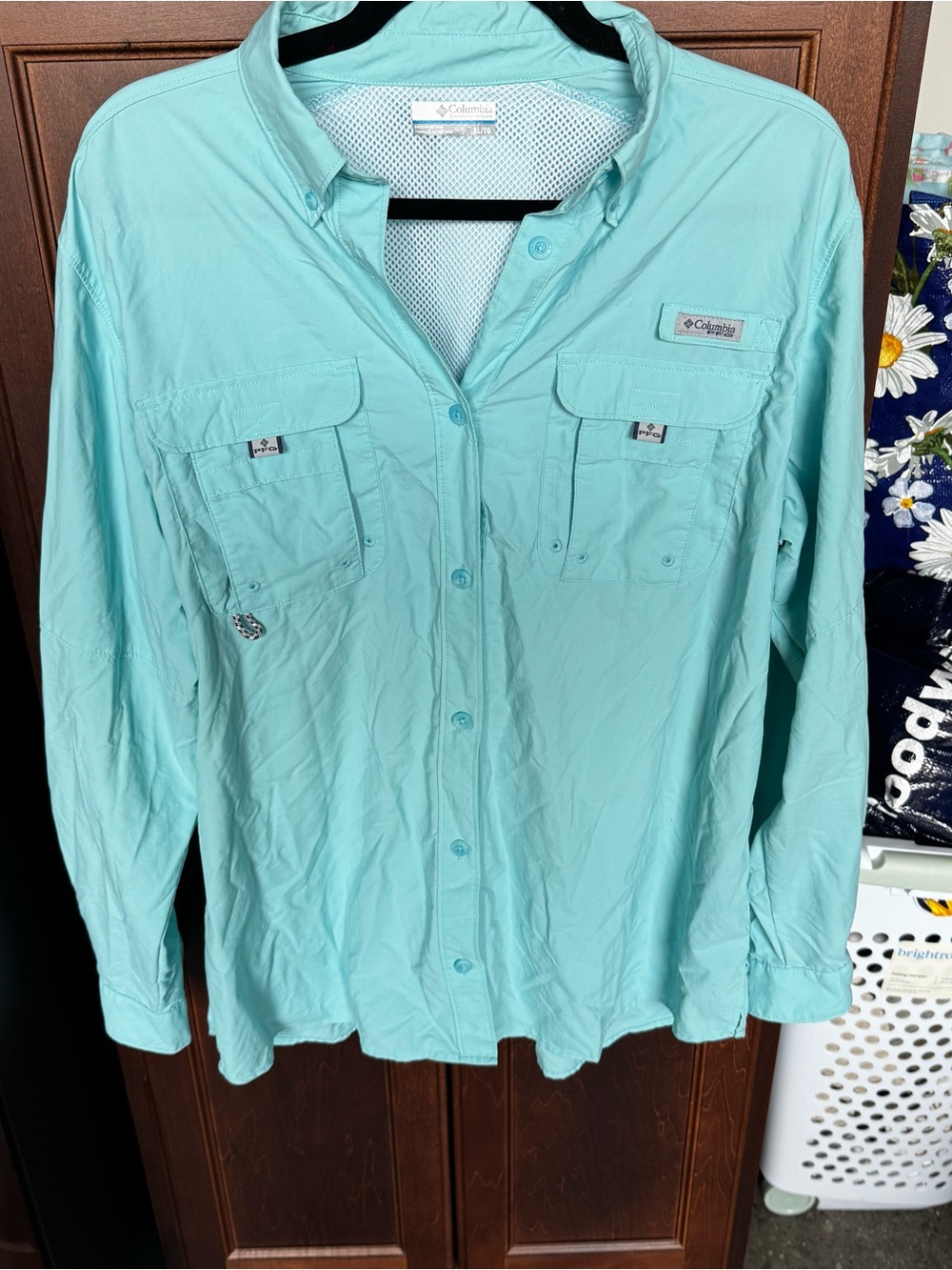 Columbia PFG Bahama Long Sleeve Fishing Shirt Aqua Mint Teal XL / TG - Picture 8 of 9